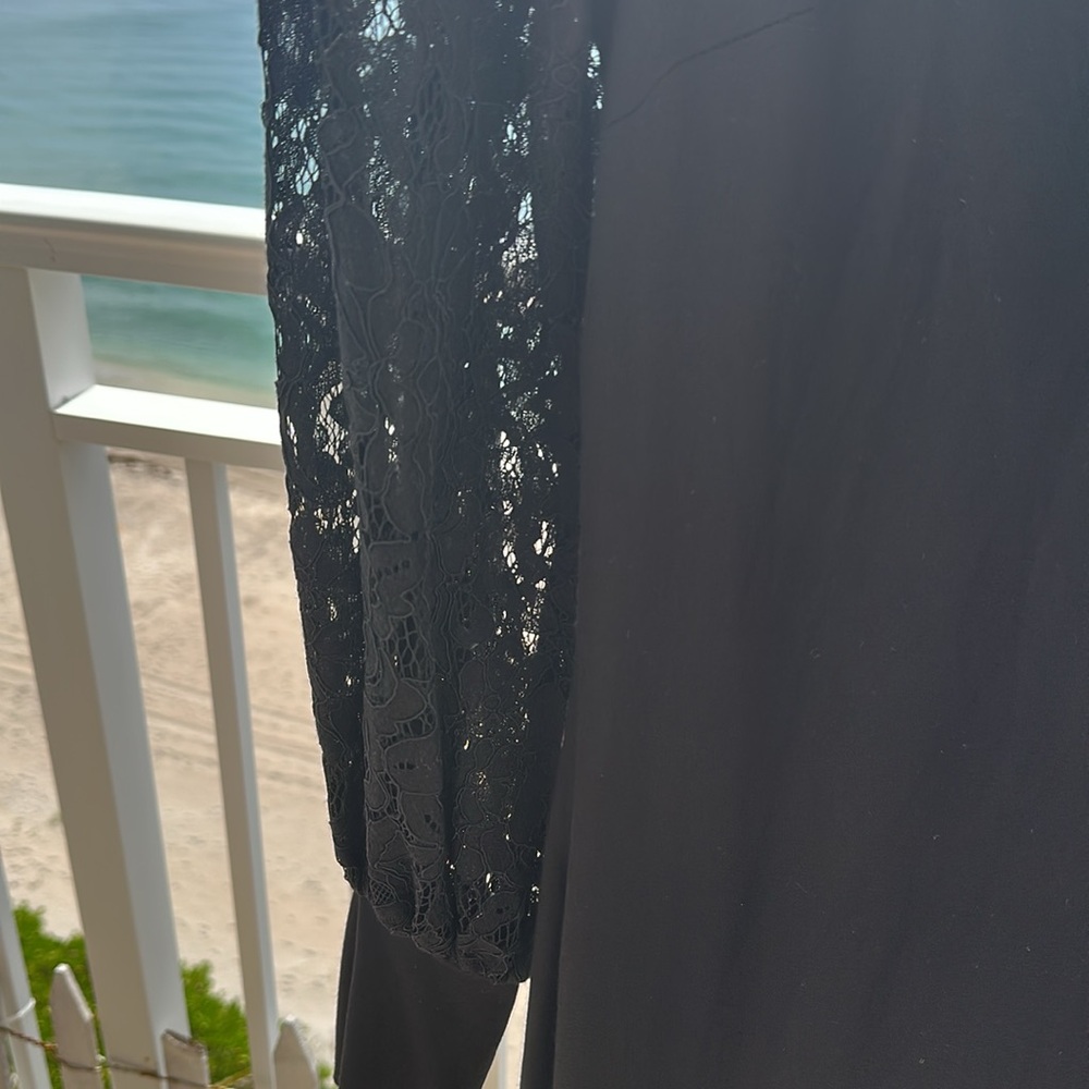 Karen Kane Black Sheath Dress with elegant lace long sleeves - Picture 4 of 7